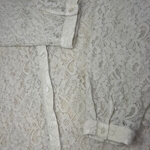 Woman Within Cream Floral Lace Button Up Blouse | Long Sleeve Boho | Size XL
